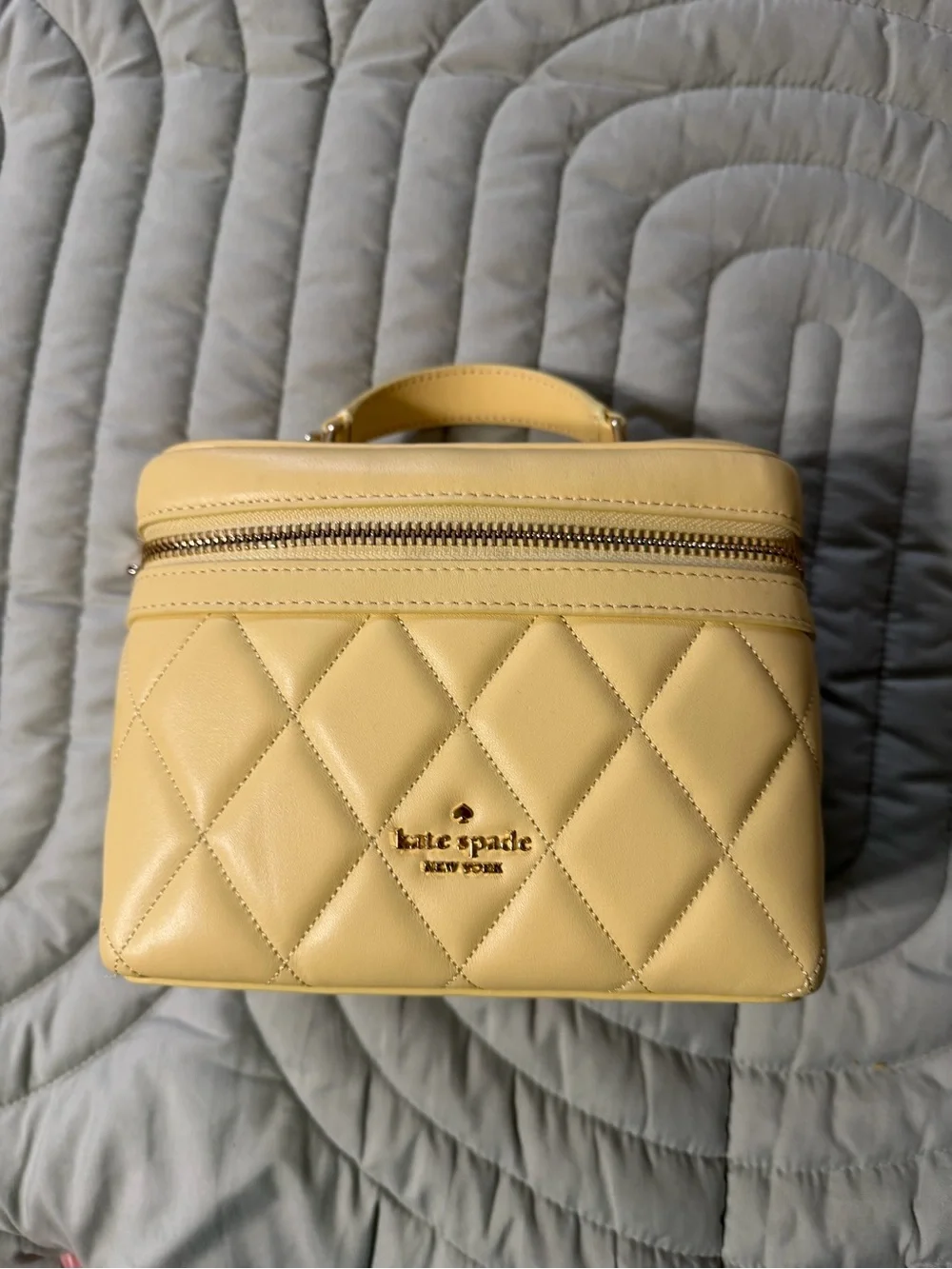 kate spade Quilted Lemon Yellow Top-Handle Cosmetic Case - Picture 2 of 14